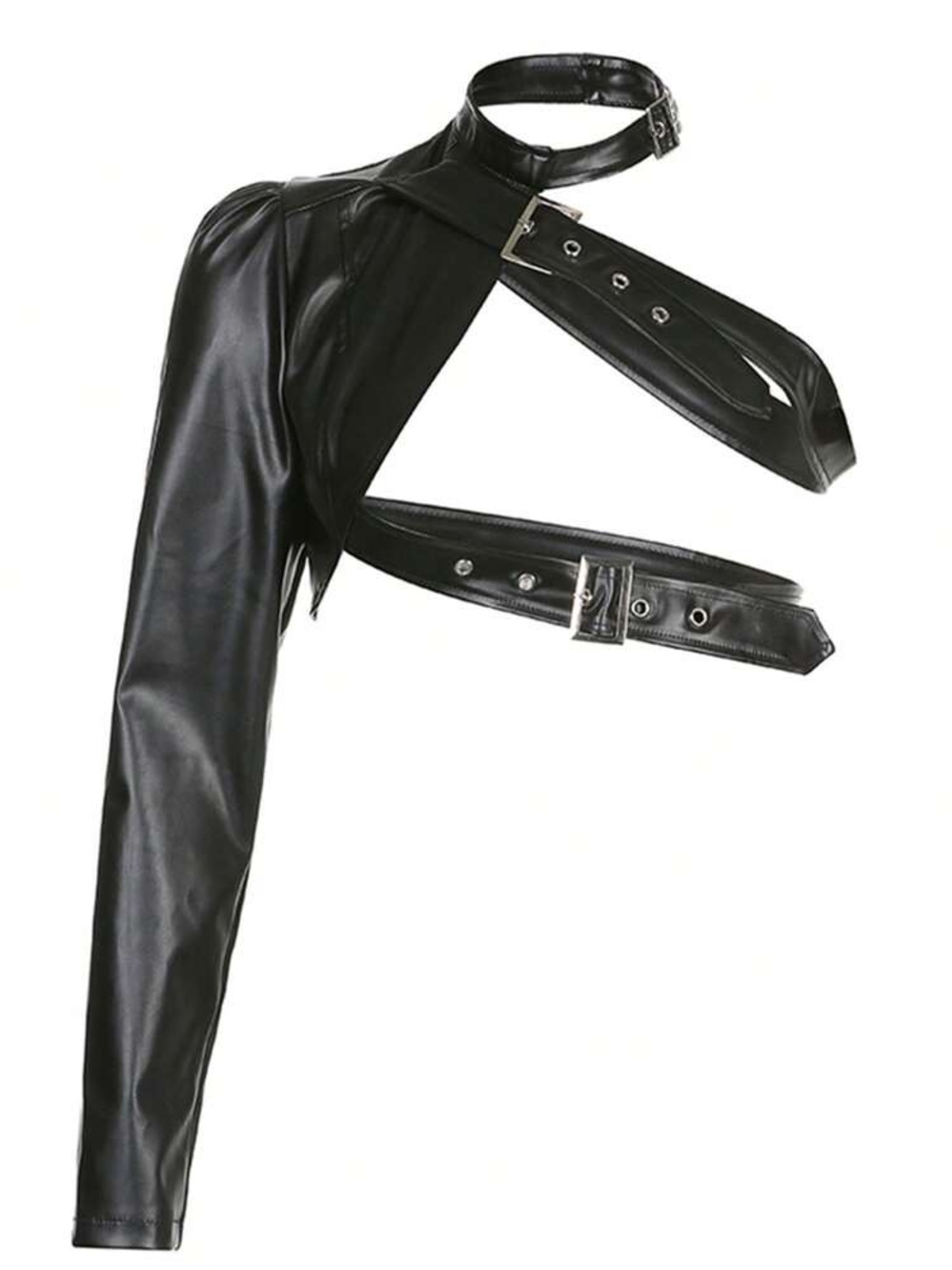 NWT Faux Leather One-Arm Harness Crop Top